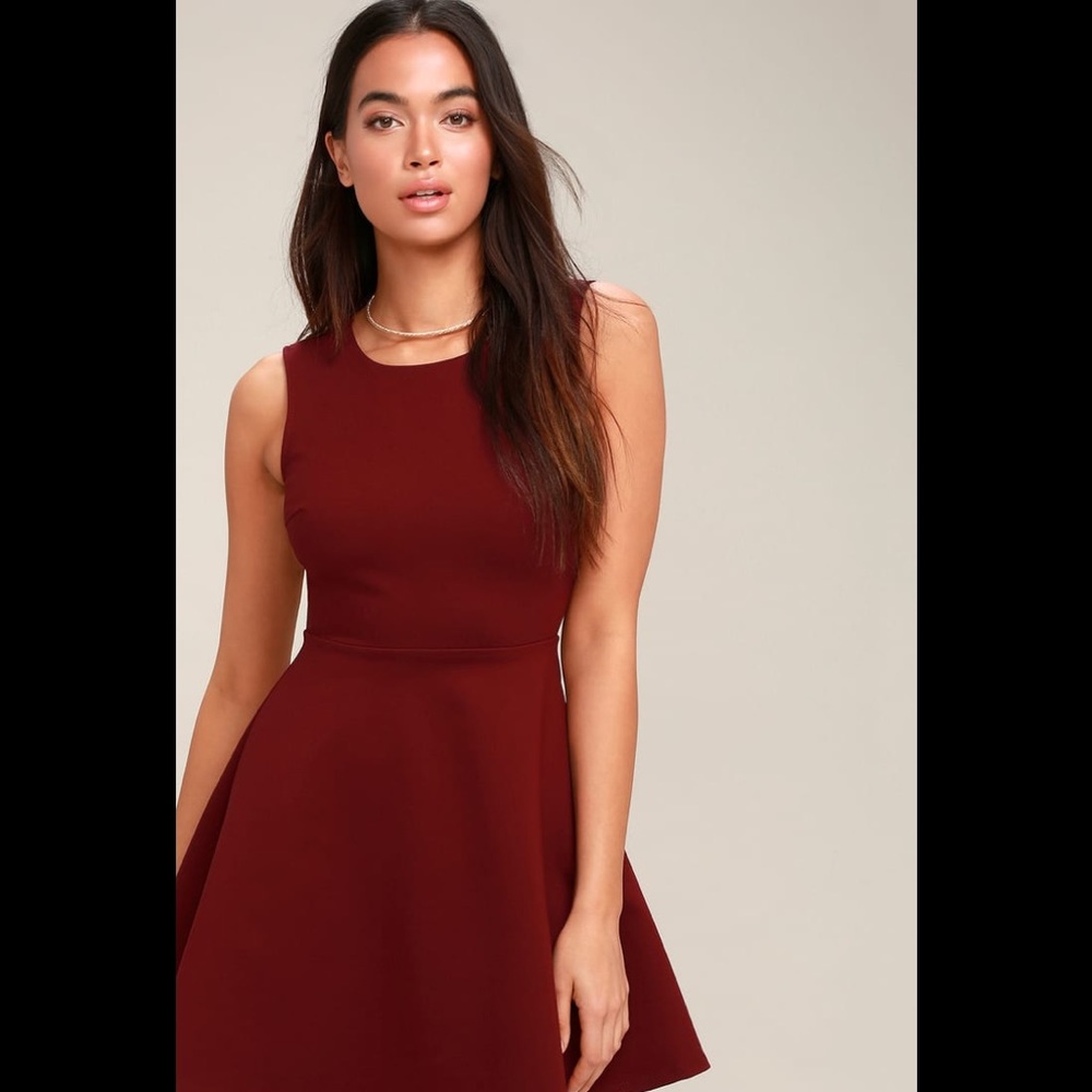 Wine Red Lace Backless Skater Dress